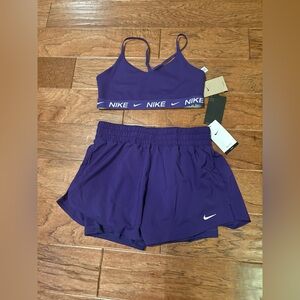 NWT Nike Indy Sports Bra and High Waisted Shorts Purple Size Medium